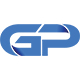 Logo of a stylized and blue in color letter GP